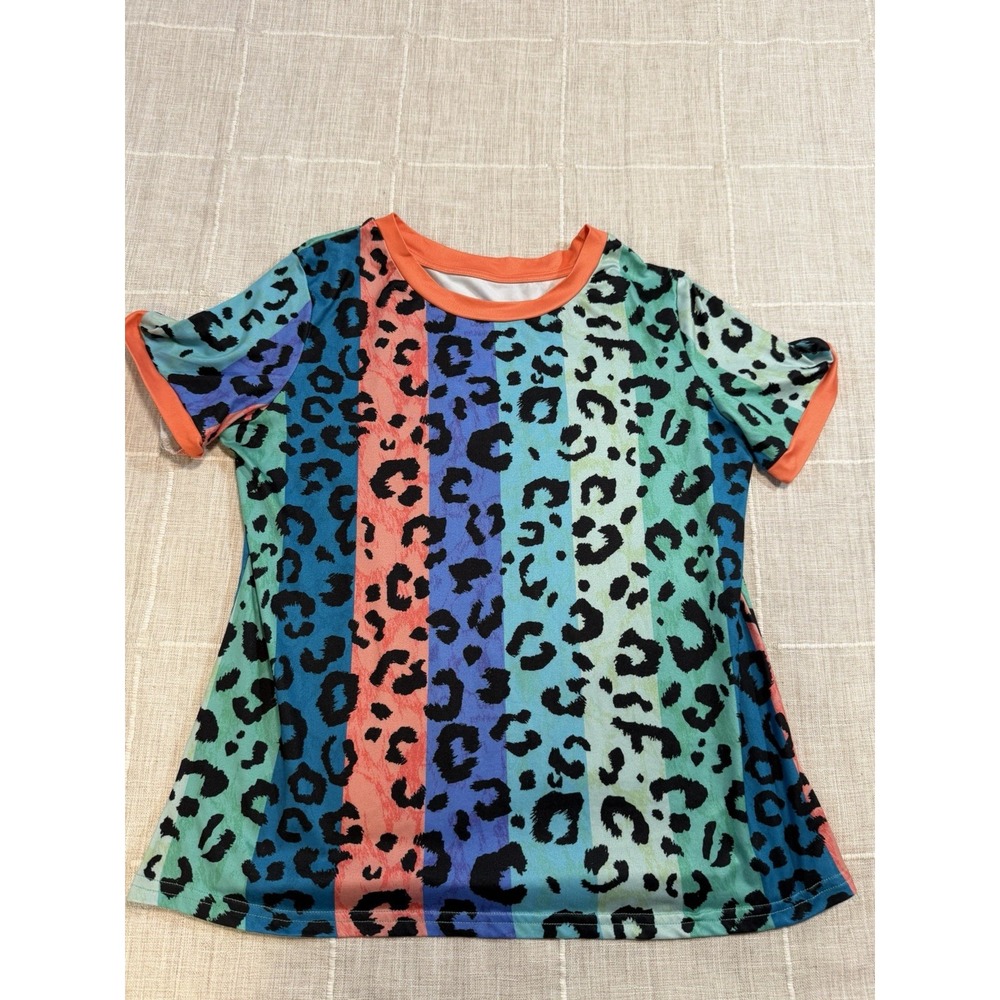Bright Colorful Lisa Frank Inspo Leopard Print Top No Tag See Measures - Medium